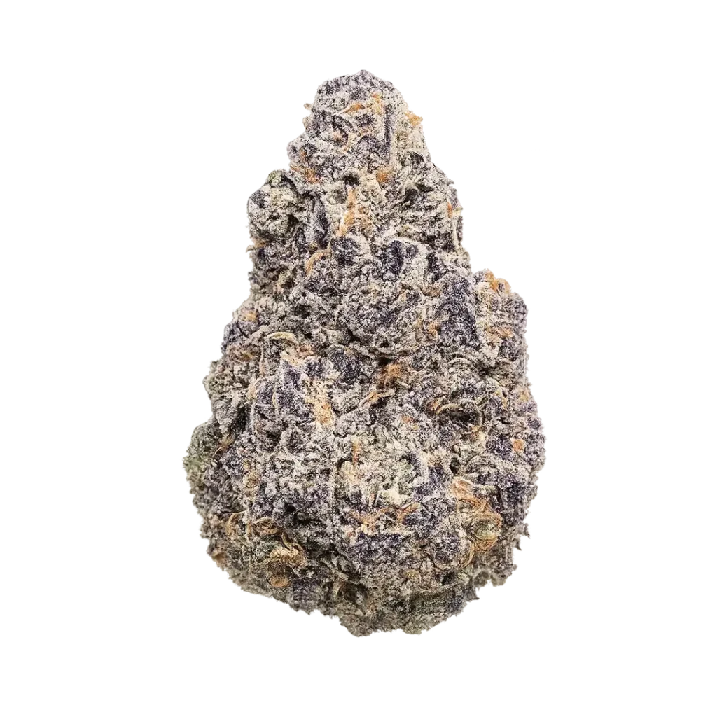 Candy strain with colorful frosty buds, sweet sugary aroma, fruity terps, and dense trichome coverage.