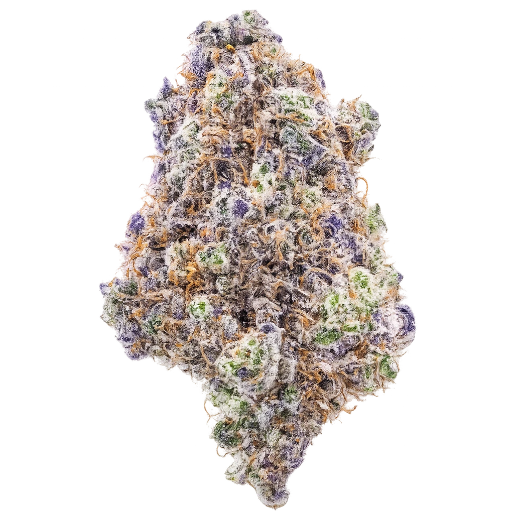 Starburst strain with colorful frosty buds, sweet fruit candy aroma, citrus terps, and dense trichome coverage.