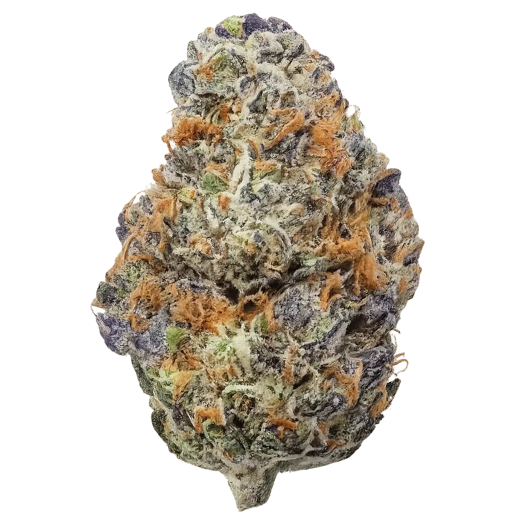 Lucky Charms strain with frosty purple-green buds, sweet marshmallow aroma, creamy cereal terps, and dense trichome coverage.